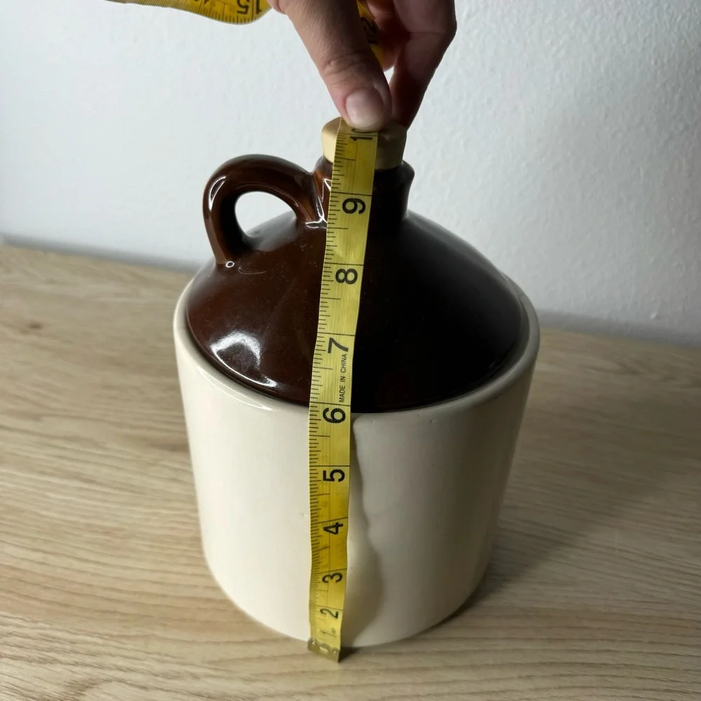 Brown and Tan Pottery Jug‎ Crock Cookie Jar Canister Rustic Vintage Container